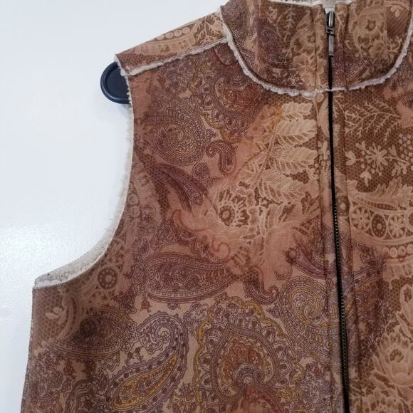 Jones New York Sport Suede Western Print Shearling Vest Jacket - Picture 4 of 11